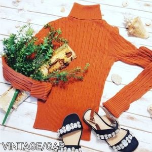 Vintage Pumpkin Cable Knit Turtleneck Sweater